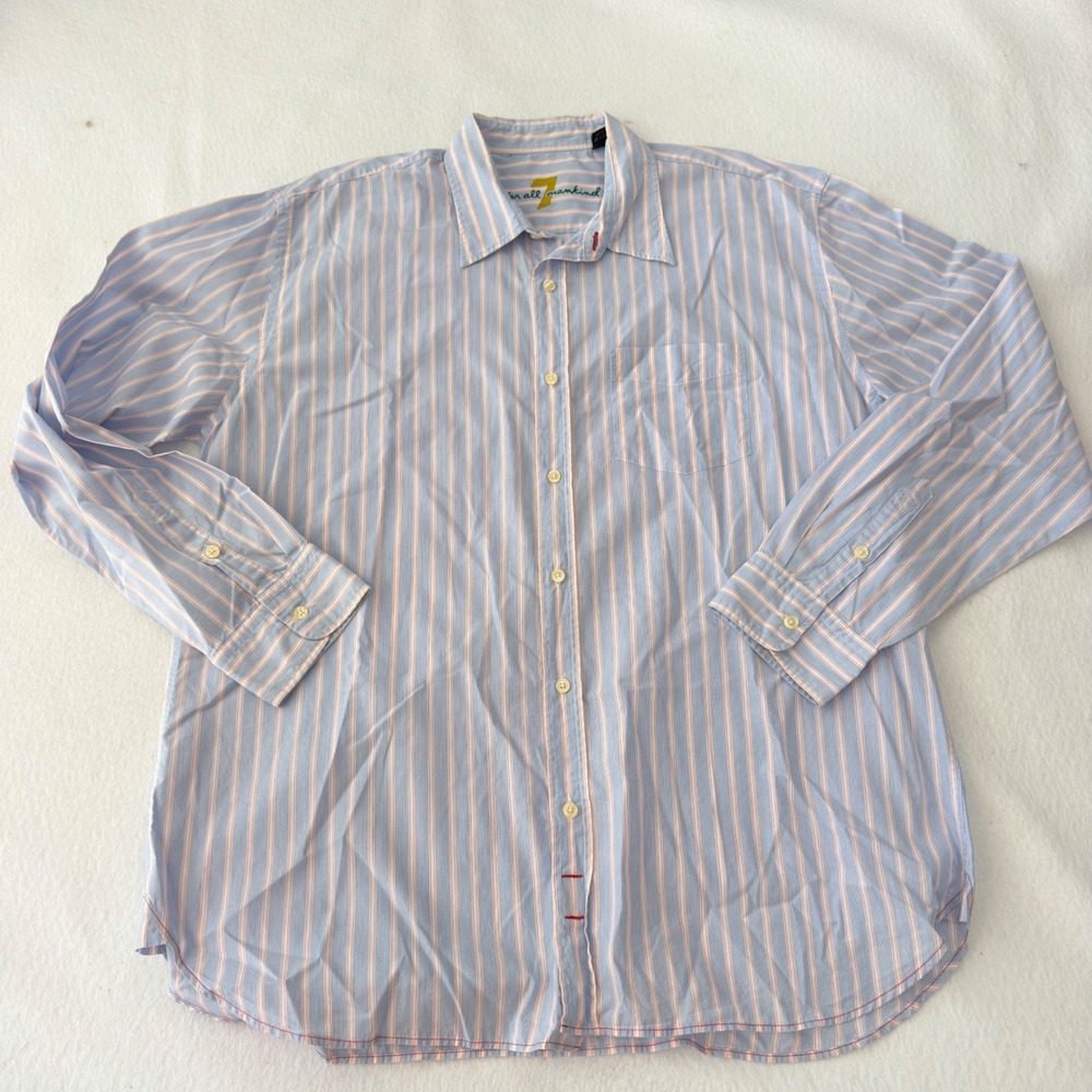 7 For All Mankind Mens Blue Pink Striped Cotton Long Sleeve Button Down Shirt L